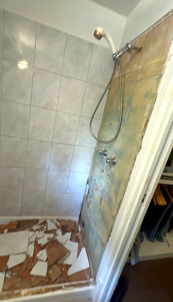 Old shower demolition before bathroom renovation in Surrey BC