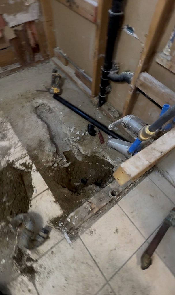 Shower drain rough-in Vancouver bathroom remodel