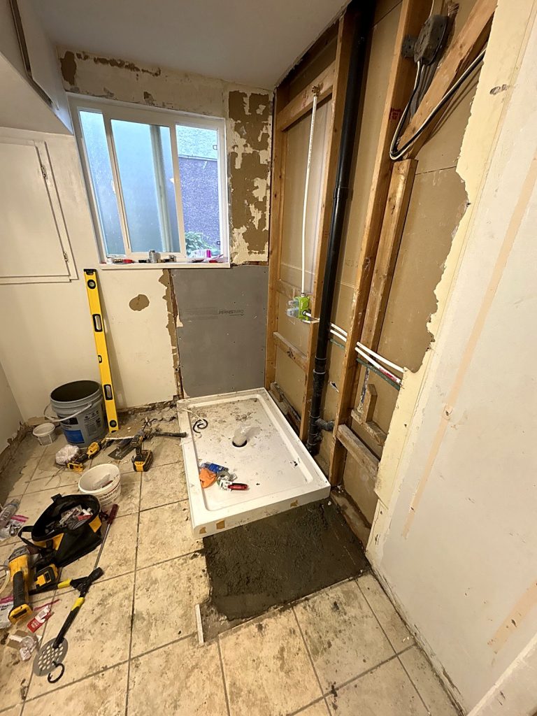 New shower base and backer board installation Vancouver BC