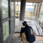 CML installer laying large format balcony tiles Burnaby BC