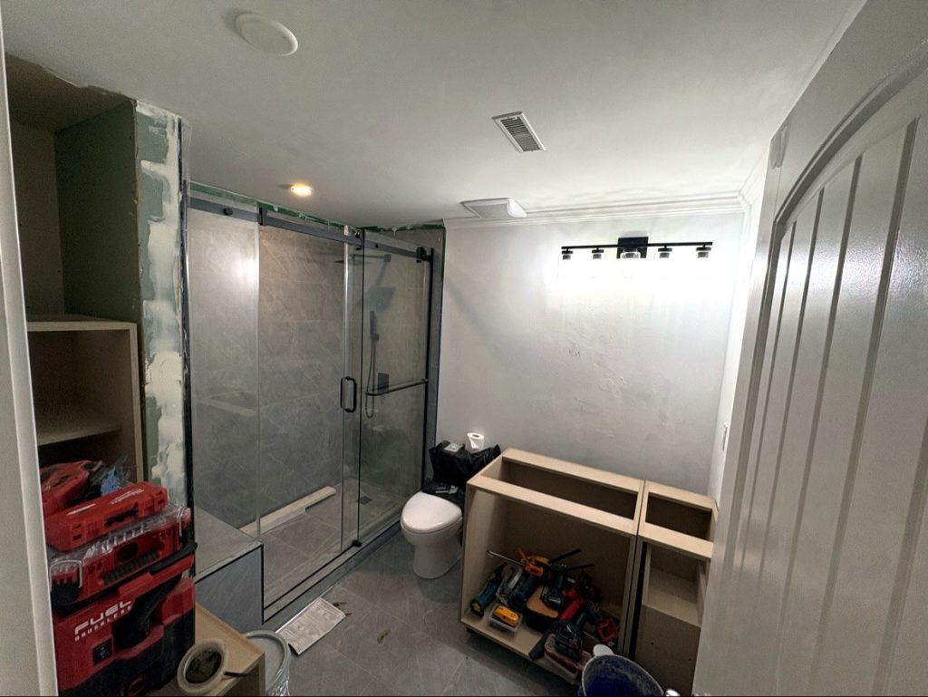 Custom vanity cabinet installation Langley bathroom renovation