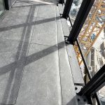 Finished porcelain pavers at balcony sliding door Burnaby BC