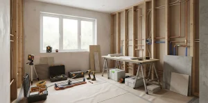 Bathroom renovation timeline showing plumbing and electrical work during remodel