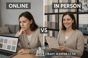 Comparing tile selection online versus in person for a renovation project